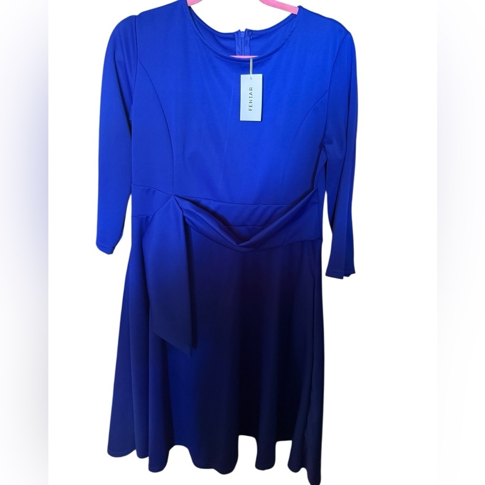Fenjar Dress XL Royal Blue Fit & Flare Skater Dress NWT 3/4 Sleeve